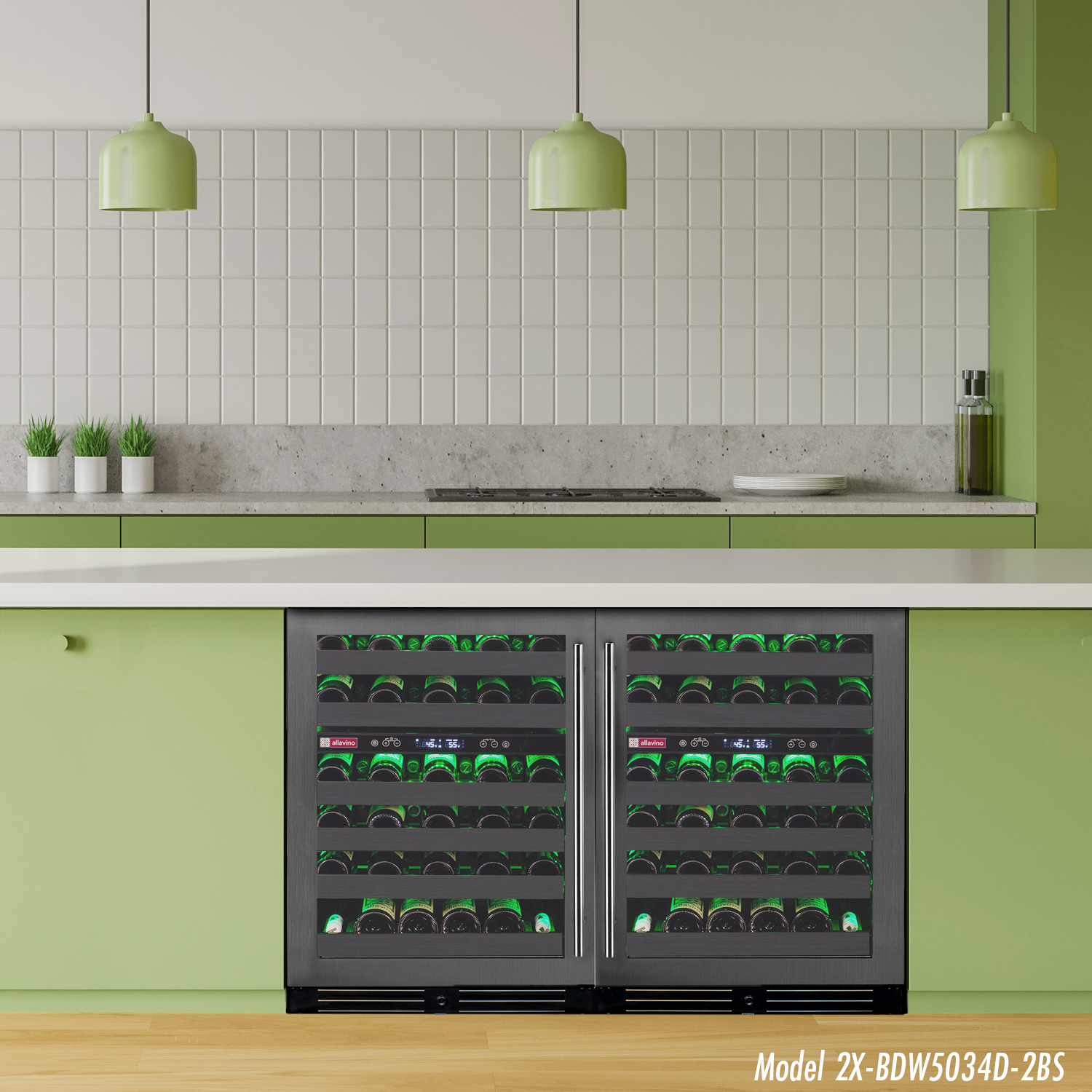 Allavino - Reserva Series 100 Bottle 34" Tall Four Zone Black Stainless Steel Side-by-Side Wine Cooler Refrigerator - BF 2X-BDW5034D-2BS Allavino - Reserva Series 100 Bottle 34" Tall Four Zone Black Stainless Steel Side-by-Side Wine Cooler Refrigerator - BF 2X-BDW5034D-2BS