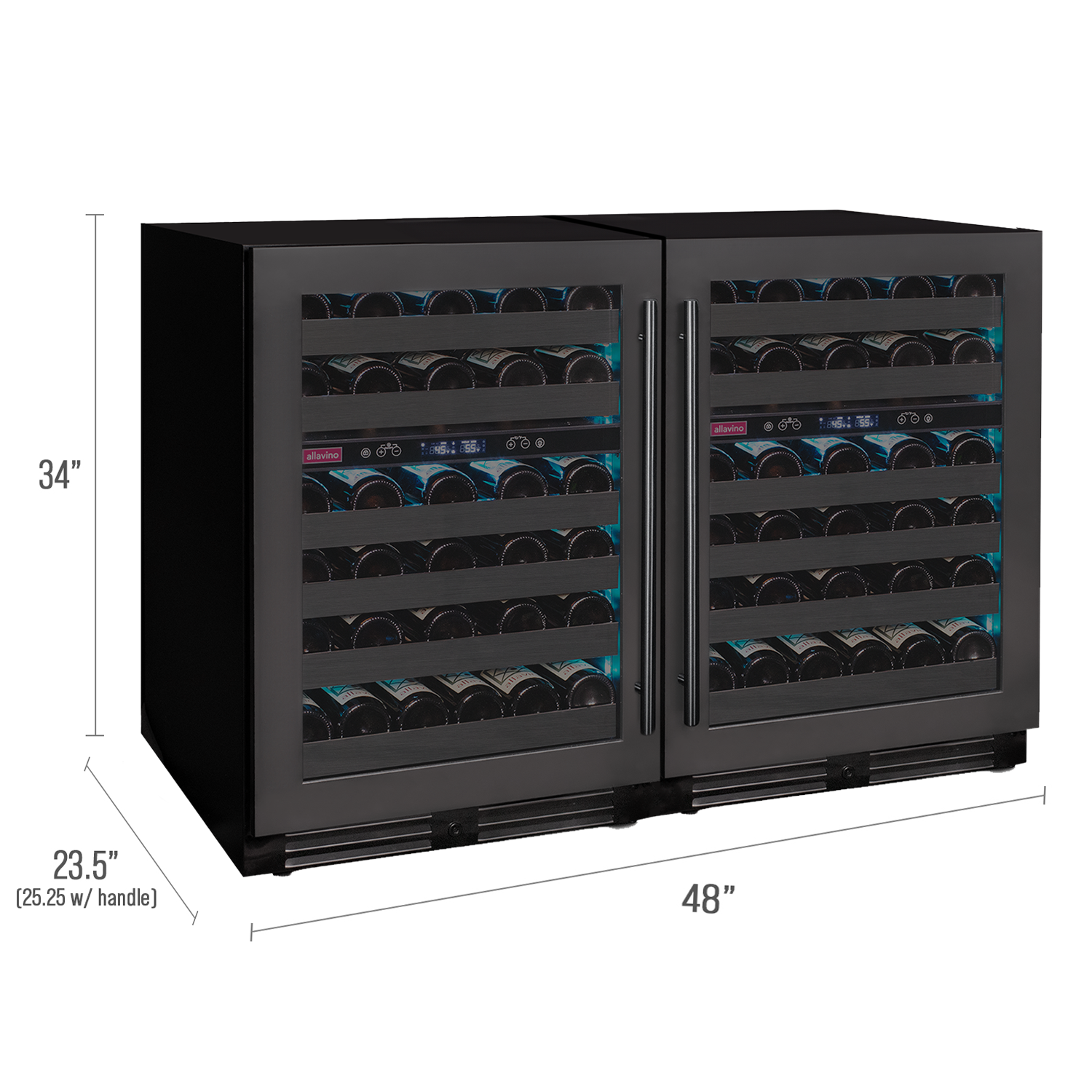 Allavino - Reserva Series 100 Bottle 34" Tall Four Zone Black Stainless Steel Side-by-Side Wine Cooler Refrigerator - BF 2X-BDW5034D-2BS Allavino - Reserva Series 100 Bottle 34" Tall Four Zone Black Stainless Steel Side-by-Side Wine Cooler Refrigerator - BF 2X-BDW5034D-2BS