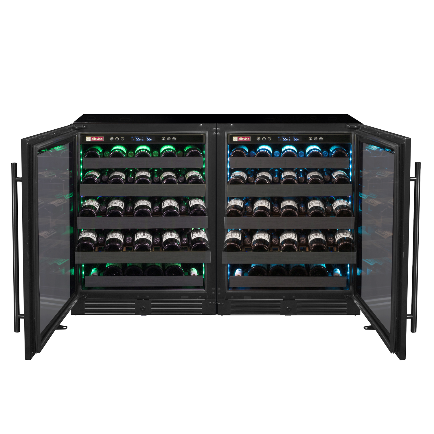Allavino - Reserva Series 100 Bottle 34" Tall Dual Zone Black Stainless Steel Side-by-Side Wine Cooler Refrigerator Allavino - Reserva Series 100 Bottle 34" Tall Dual Zone Black Stainless Steel Side-by-Side Wine Cooler Refrigerator