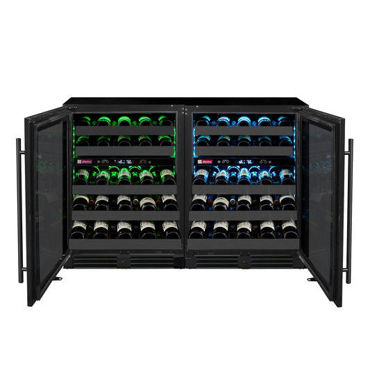 Allavino - Reserva Series 100 Bottle 34" Tall Four Zone Black Stainless Steel Side-by-Side Wine Cooler Refrigerator - BF 2X-BDW5034D-2BS