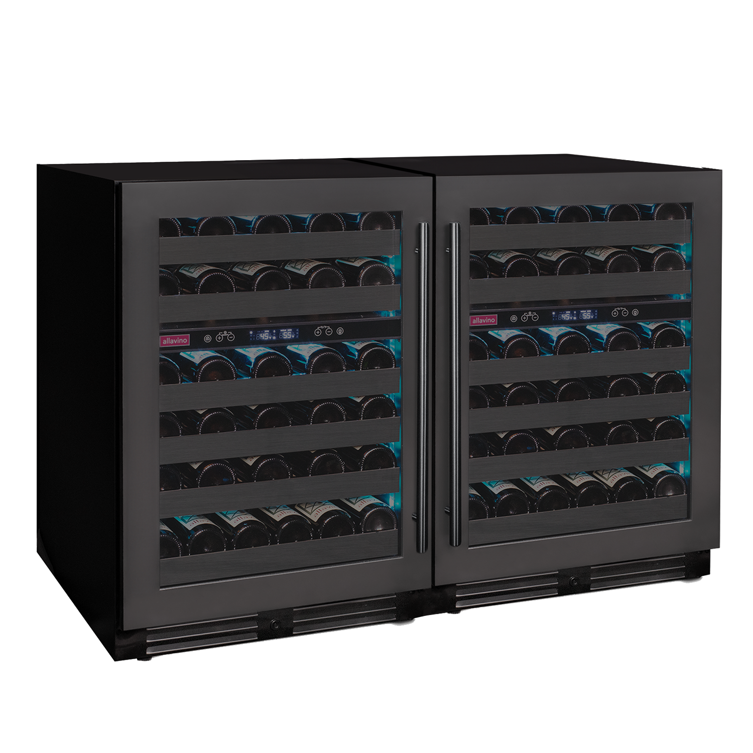 Allavino - Reserva Series 100 Bottle 34" Tall Four Zone Black Stainless Steel Side-by-Side Wine Cooler Refrigerator - BF 2X-BDW5034D-2BS Allavino - Reserva Series 100 Bottle 34" Tall Four Zone Black Stainless Steel Side-by-Side Wine Cooler Refrigerator - BF 2X-BDW5034D-2BS