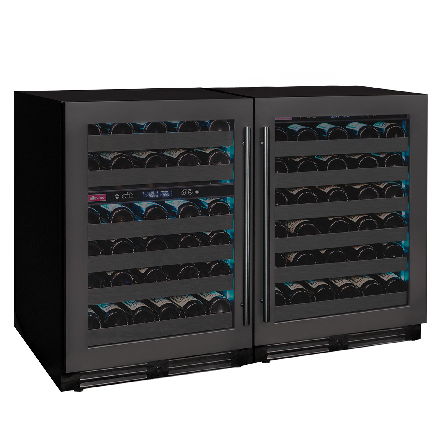 Allavino - Reserva Series 100 Bottle 34" Tall Three Zone Black Stainless Steel Side-by-Side Wine Cooler Refrigerator - BF 3Z-BDW5034-BS Allavino - Reserva Series 100 Bottle 34" Tall Three Zone Black Stainless Steel Side-by-Side Wine Cooler Refrigerator - BF 3Z-BDW5034-BS