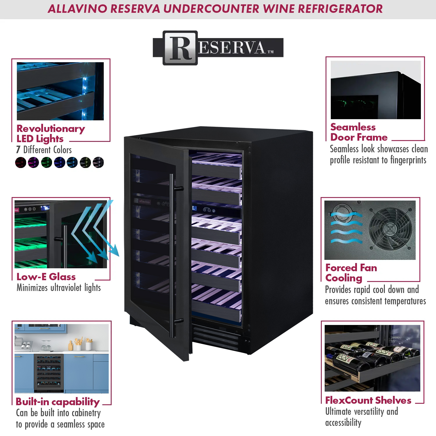 Allavino - Reserva Series 100 Bottle 34" Tall Four Zone Black Stainless Steel Side-by-Side Wine Cooler Refrigerator - BF 2X-BDW5034D-2BS Allavino - Reserva Series 100 Bottle 34" Tall Four Zone Black Stainless Steel Side-by-Side Wine Cooler Refrigerator - BF 2X-BDW5034D-2BS