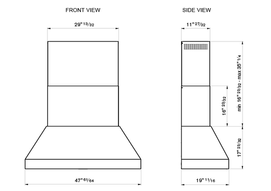 Bertazzoni - 48 Wallmount Chimney Hood 1 motor 600CFM - KPH48XT