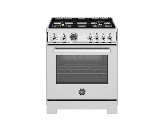 Bertazzoni - 30 inch All Gas Range, 4 Brass Burners - PRO304BFGMXT