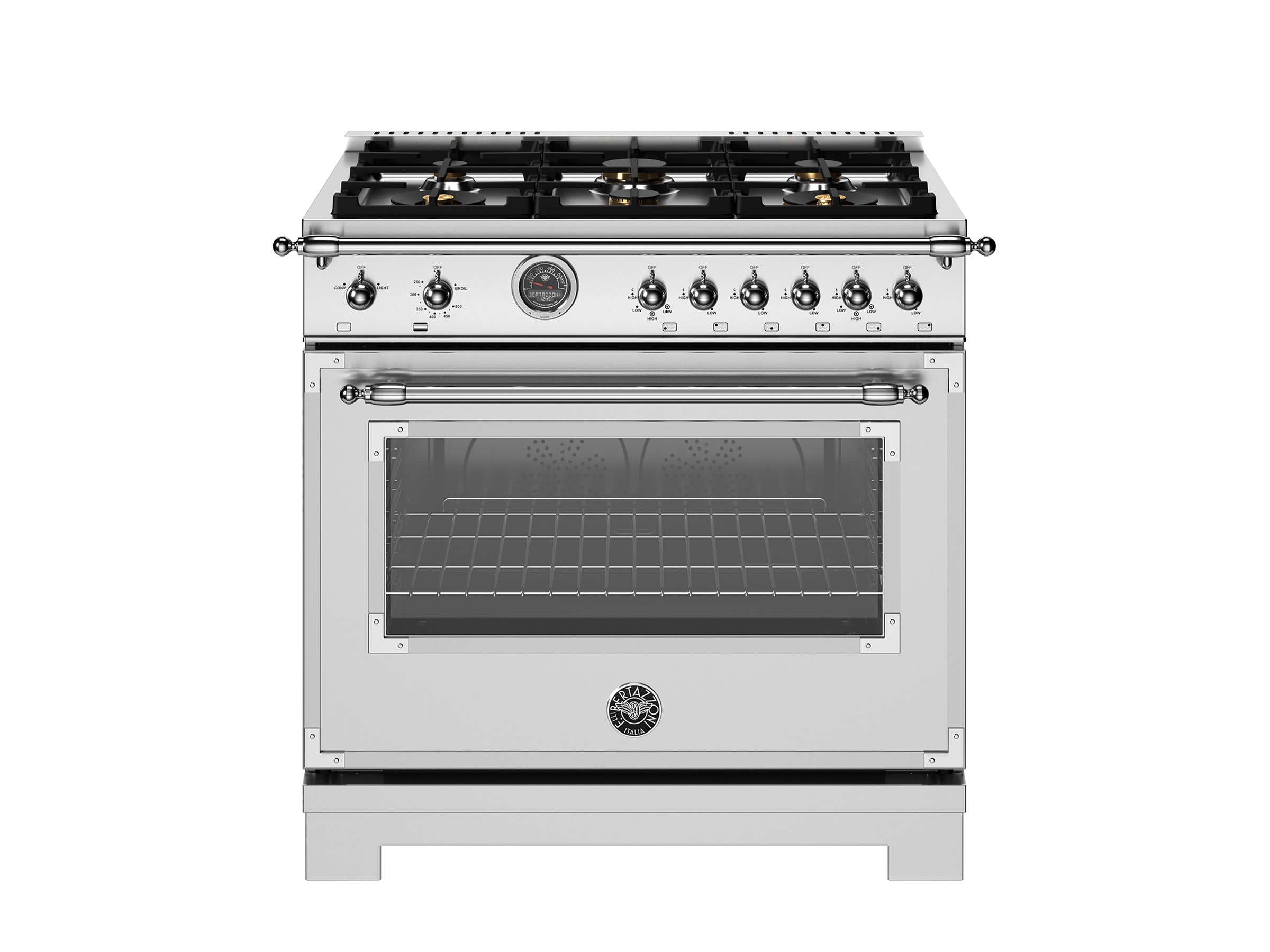 Bertazzoni - 36 inch All Gas Range, 6 Brass Burners and Cast Iron Griddle - HER366BCFGM Bertazzoni - 36 inch All Gas Range, 6 Brass Burners and Cast Iron Griddle - HER366BCFGM