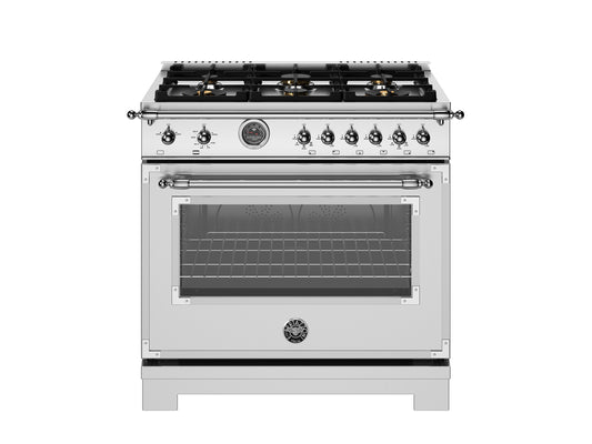 Bertazzoni - 36 inch All Gas Range, 6 Brass Burners and Cast Iron Griddle - HER366BCFGM