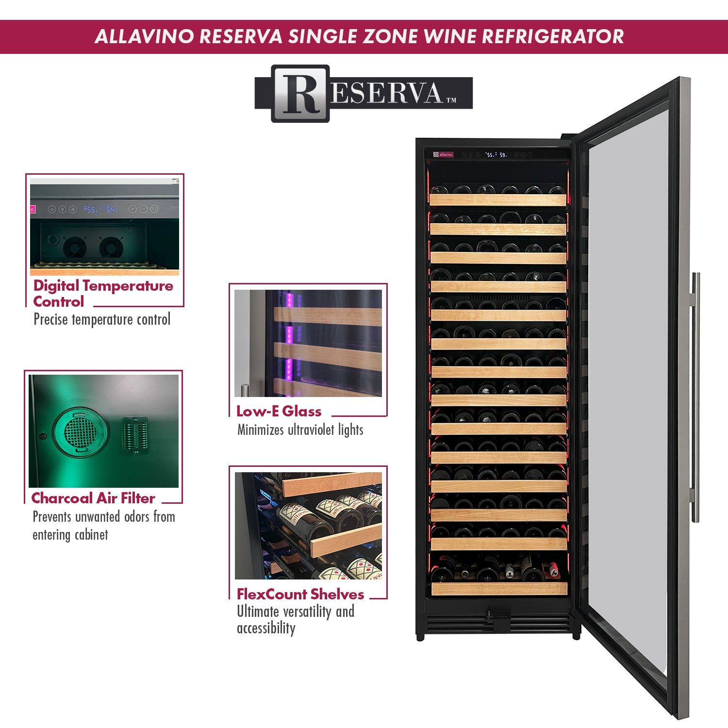Reserva Series 326 Bottle 71" Tall Dual Zone Stainless Steel Side-by-Side Wine Refrigerator - BF 2X-VSW16371S-1S Reserva Series 326 Bottle 71" Tall Dual Zone Stainless Steel Side-by-Side Wine Refrigerator - BF 2X-VSW16371S-1S