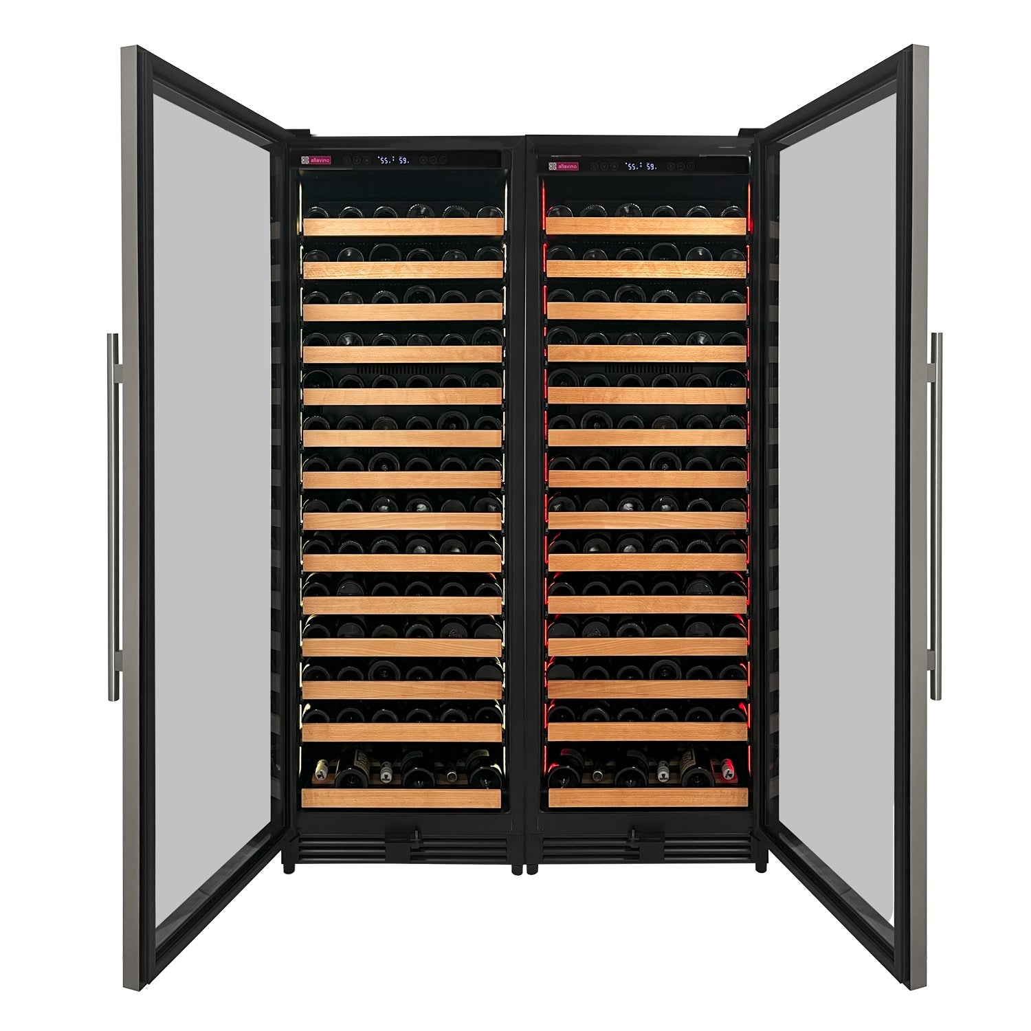 Reserva Series 326 Bottle 71" Tall Dual Zone Stainless Steel Side-by-Side Wine Refrigerator - BF 2X-VSW16371S-1S Reserva Series 326 Bottle 71" Tall Dual Zone Stainless Steel Side-by-Side Wine Refrigerator - BF 2X-VSW16371S-1S