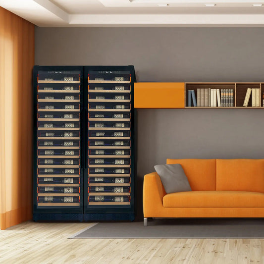 Allavino - Reserva Series 134 Bottle 71" Tall Four Zone Black Side-by-Side Shallow Wine Refrigerator with Wood Front Shelves - BF 2X-VSW6771D-2B-W