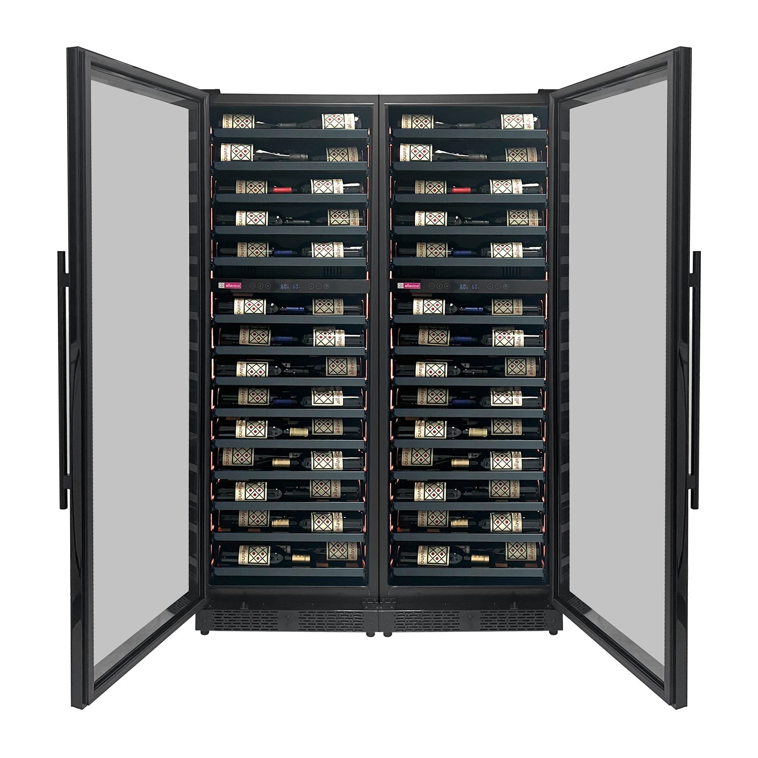 Allavino - Reserva Series 134 Bottle 71" Tall Four Zone Black Side-by-Side Shallow Wine Refrigerator Console - BF 2X-VSW6771D-2B Allavino - Reserva Series 134 Bottle 71" Tall Four Zone Black Side-by-Side Shallow Wine Refrigerator Console - BF 2X-VSW6771D-2B