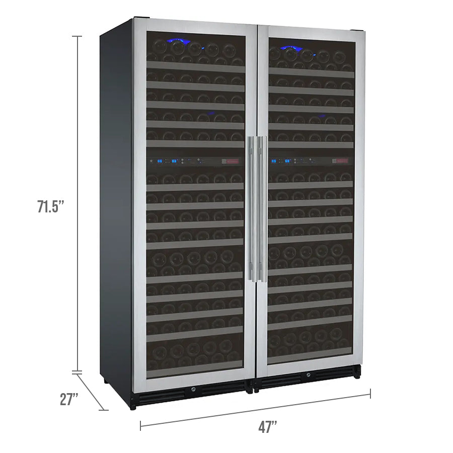 Allavino - 47" Wide FlexCount II Tru-Vino 344 Bottle Four-Zone Stainless Steel Side-by-Side Wine Refrigerator - BF 2X-VSWR172-2S20 Allavino - 47" Wide FlexCount II Tru-Vino 344 Bottle Four-Zone Stainless Steel Side-by-Side Wine Refrigerator - BF 2X-VSWR172-2S20