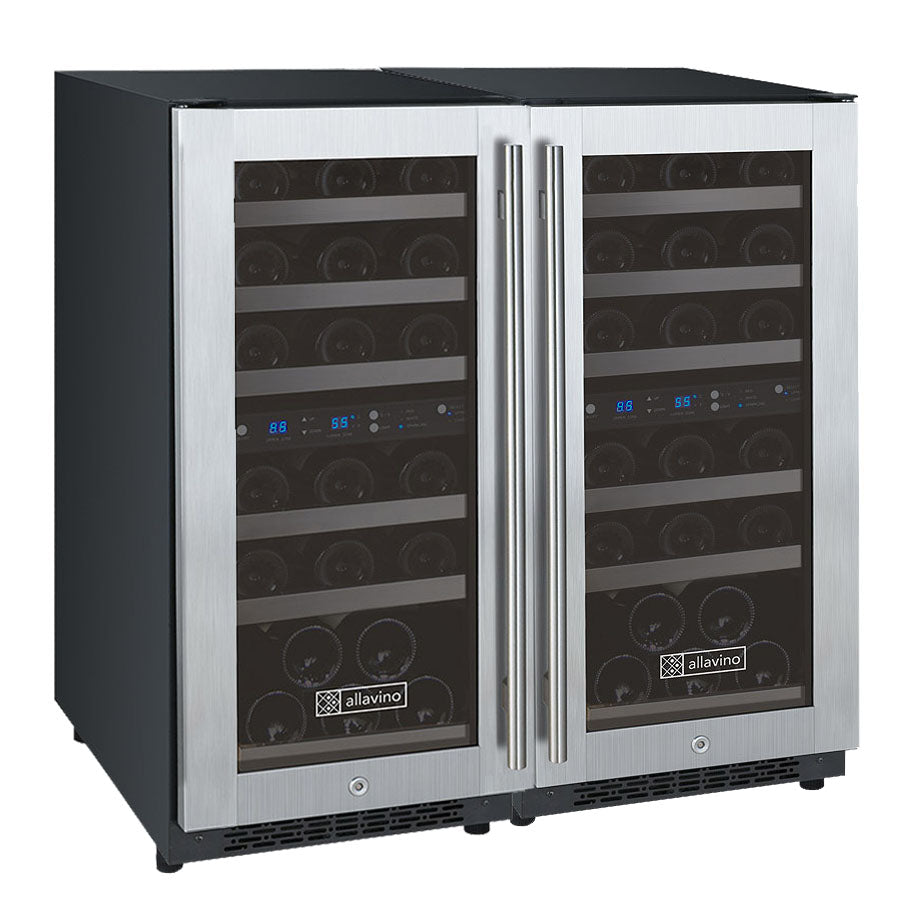 Allavino - 30" Wide FlexCount II Tru-Vino 60 Bottle Four Zone Stainless Steel Side-by-Side Wine Refrigerator - BF 2X-VSWR30-2S20 Allavino - 30" Wide FlexCount II Tru-Vino 60 Bottle Four Zone Stainless Steel Side-by-Side Wine Refrigerator - BF 2X-VSWR30-2S20