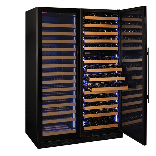 Allavino - Reserva Series 317 Bottle 71" Tall Three Zone Black Glass Side-by-Side Wine Refrigerator - BF 3Z-VSW15471-BG