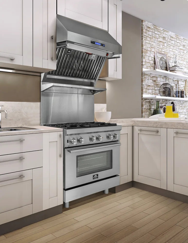 Forno - 30-Inch Freestanding Gas Range: 5 Sealed Burners, 4.32 cu. ft. Oven, Convection, Illuminated Knobs Forno - 30-Inch Freestanding Gas Range: 5 Sealed Burners, 4.32 cu. ft. Oven, Convection, Illuminated Knobs
