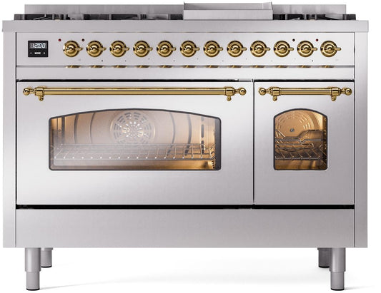 ILVE - 48" Nostalgie II Series Freestanding Dual Fuel Range - Double Oven - Griddle - Natural Gas