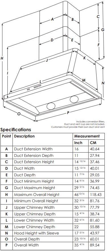 ILVE - Majestic 36 Inch Wall Mount Convertible Range Hood - 600 CFM ILVE - Majestic 36 Inch Wall Mount Convertible Range Hood - 600 CFM