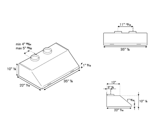 Bertazzoni - 36" Wallmount Undermount Canopy Hood 2 motors - KU36PRO2X/14