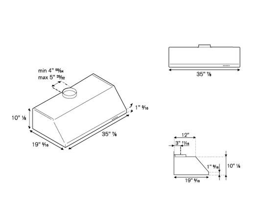 Bertazzoni - 36" Wallmount Canopy Hood, 1 motor CFM 600 - KU36PRO1X/14