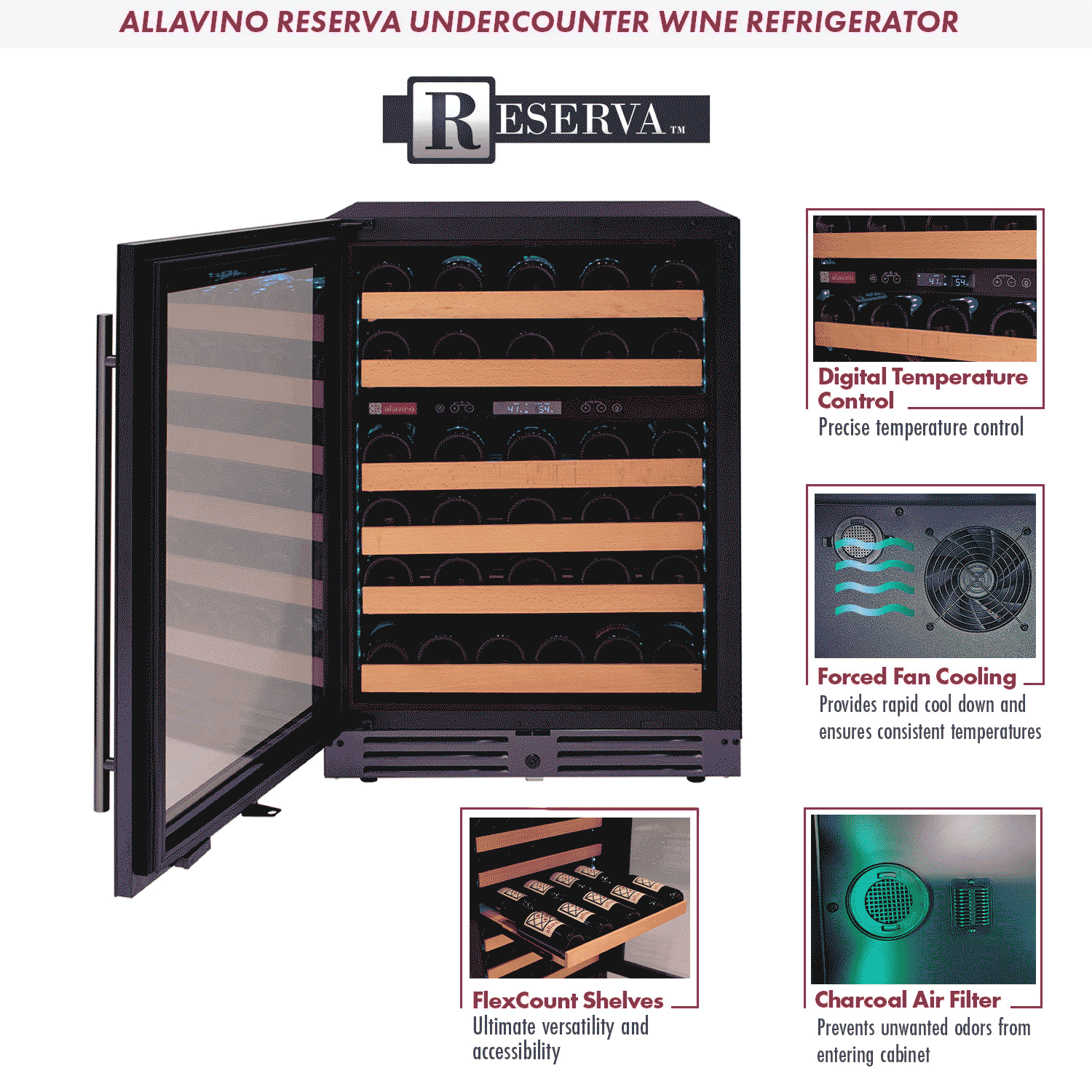 Allavino - Reserva Series 50 Bottle 34" Tall Dual Zone Black Glass Wine Cooler Refrigerator Allavino - Reserva Series 50 Bottle 34" Tall Dual Zone Black Glass Wine Cooler Refrigerator