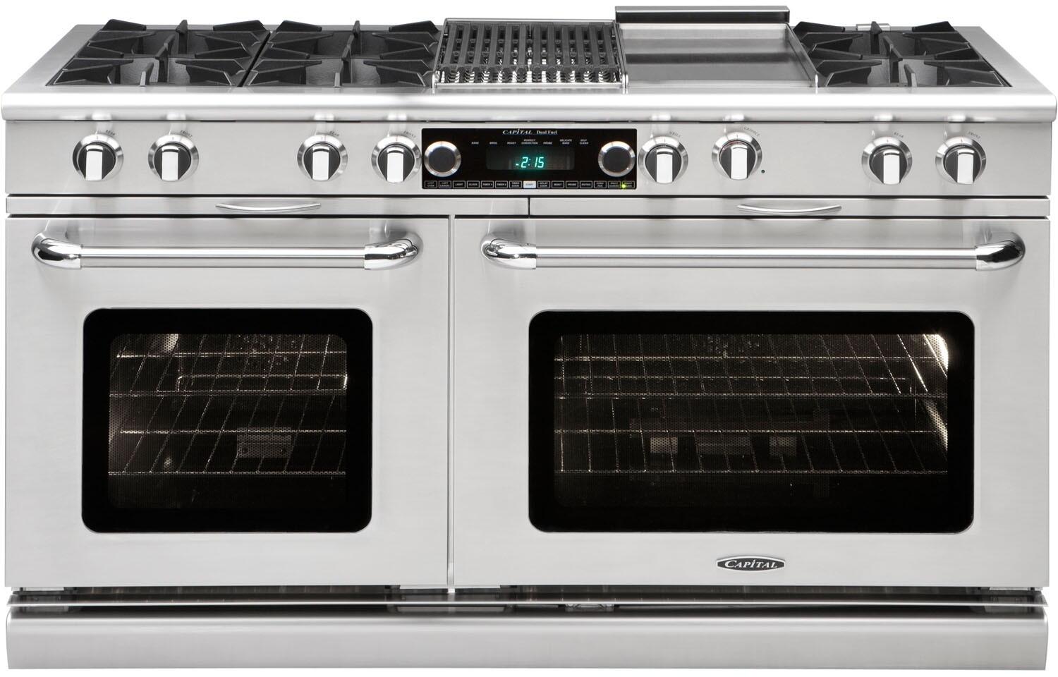 Capital Cooking - 60" Capital Connoisseurian Dual Fuel Range - Self Clean - 25K BTU - 6 Open Burners + 12" BBQ and 12" Griddle - COB604BG2 Capital Cooking - 60" Capital Connoisseurian Dual Fuel Range - Self Clean - 25K BTU - 6 Open Burners + 12" BBQ and 12" Griddle - COB604BG2