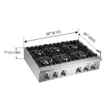 FORNO - Lseo 36-Inch Gas Range top, 6 Burners, Griddle in Stainless Steel FORNO - Lseo 36-Inch Gas Range top, 6 Burners, Griddle in Stainless Steel