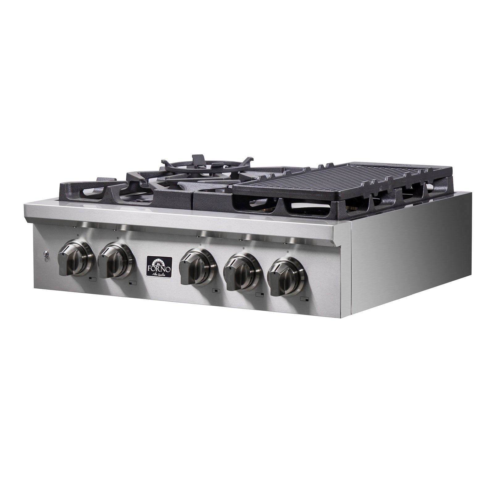 FORNO - Spezia 30-Inch Gas Rangetop, 5 Burners, Wok Ring and Grill/Griddle in Stainless Steel FORNO - Spezia 30-Inch Gas Rangetop, 5 Burners, Wok Ring and Grill/Griddle in Stainless Steel