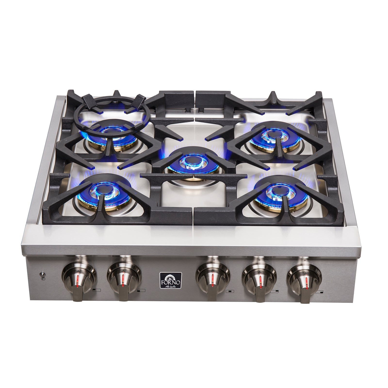FORNO - Spezia 30-Inch Gas Rangetop, 5 Burners, Wok Ring and Grill/Griddle in Stainless Steel FORNO - Spezia 30-Inch Gas Rangetop, 5 Burners, Wok Ring and Grill/Griddle in Stainless Steel