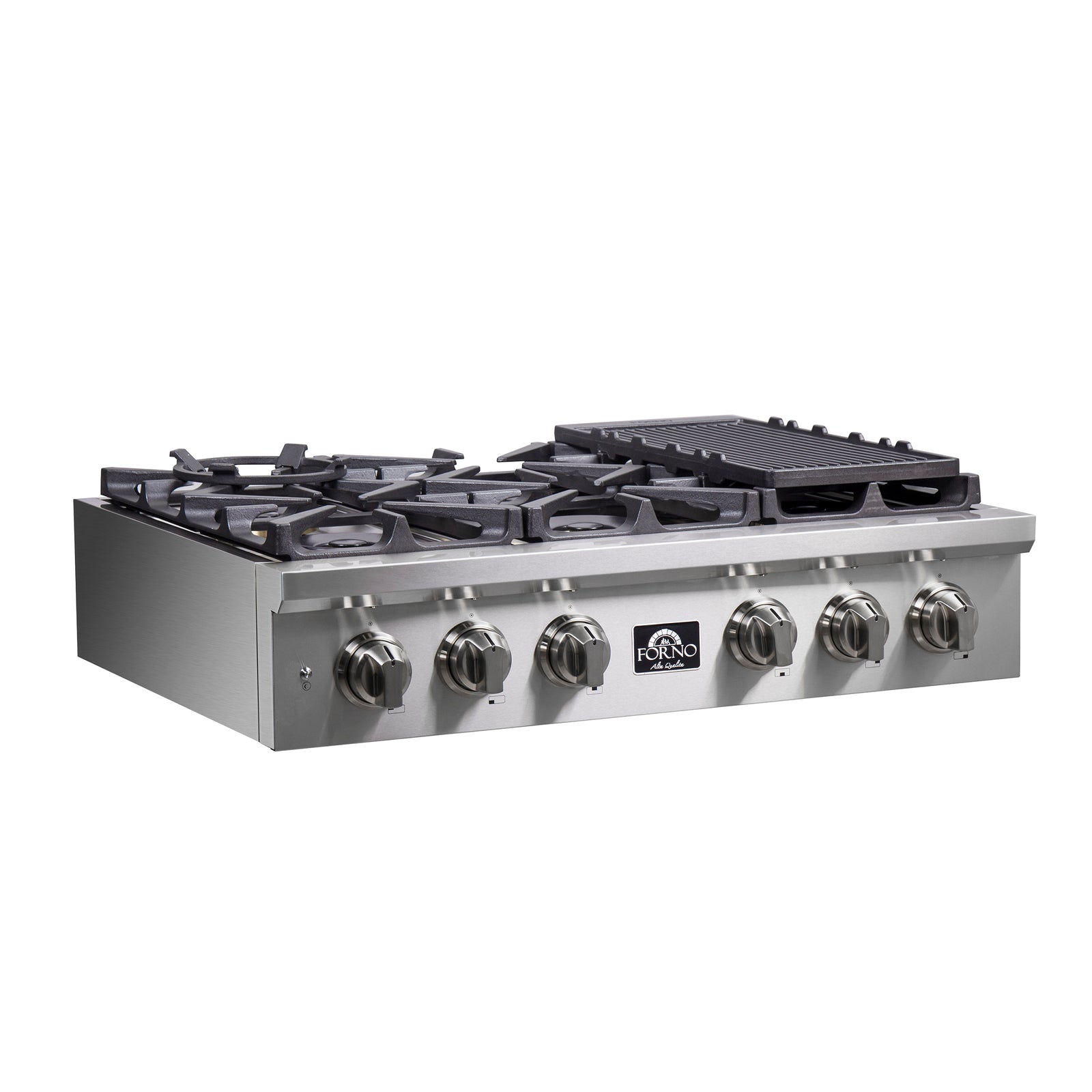 FORNO - Spezia 36-Inch Gas Rangetop, 6 Burners. Wok Ring and Grill/Griddle in Stainless Steel | FCTGS5751-36 FORNO - Spezia 36-Inch Gas Rangetop, 6 Burners. Wok Ring and Grill/Griddle in Stainless Steel | FCTGS5751-36