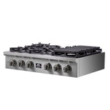 FORNO - Spezia 36-Inch Gas Rangetop, 6 Burners. Wok Ring and Grill/Griddle in Stainless Steel | FCTGS5751-36 FORNO - Spezia 36-Inch Gas Rangetop, 6 Burners. Wok Ring and Grill/Griddle in Stainless Steel | FCTGS5751-36