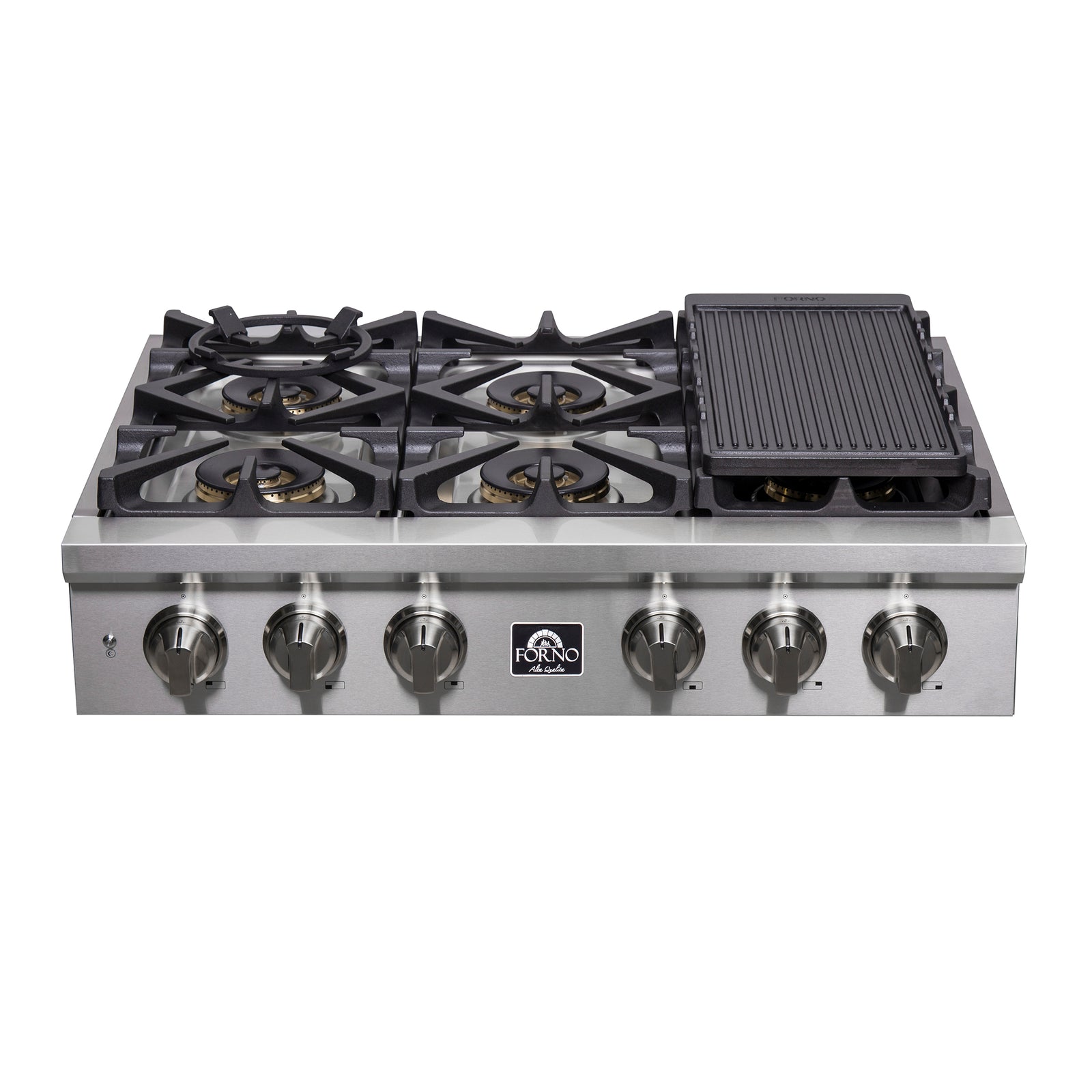 FORNO - Spezia 36-Inch Gas Rangetop, 6 Burners. Wok Ring and Grill/Griddle in Stainless Steel | FCTGS5751-36 FORNO - Spezia 36-Inch Gas Rangetop, 6 Burners. Wok Ring and Grill/Griddle in Stainless Steel | FCTGS5751-36