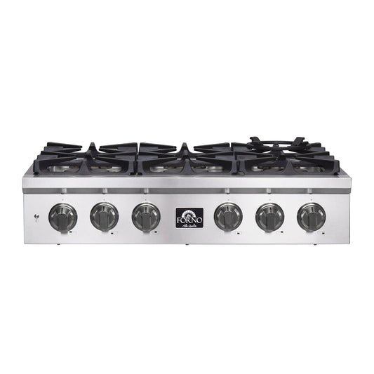 FORNO - Spezia 36-Inch Gas Rangetop, 6 Burners. Wok Ring and Grill/Griddle in Stainless Steel | FCTGS5751-36