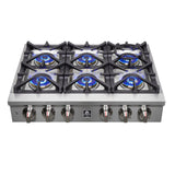 FORNO - Spezia 36-Inch Gas Rangetop, 6 Burners. Wok Ring and Grill/Griddle in Stainless Steel | FCTGS5751-36 FORNO - Spezia 36-Inch Gas Rangetop, 6 Burners. Wok Ring and Grill/Griddle in Stainless Steel | FCTGS5751-36