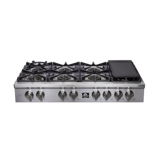 FORNO - Spezia 48-Inch Gas Rangetop, 8 Burners, Wok Ring and Grill/Griddle in Stainless Steel