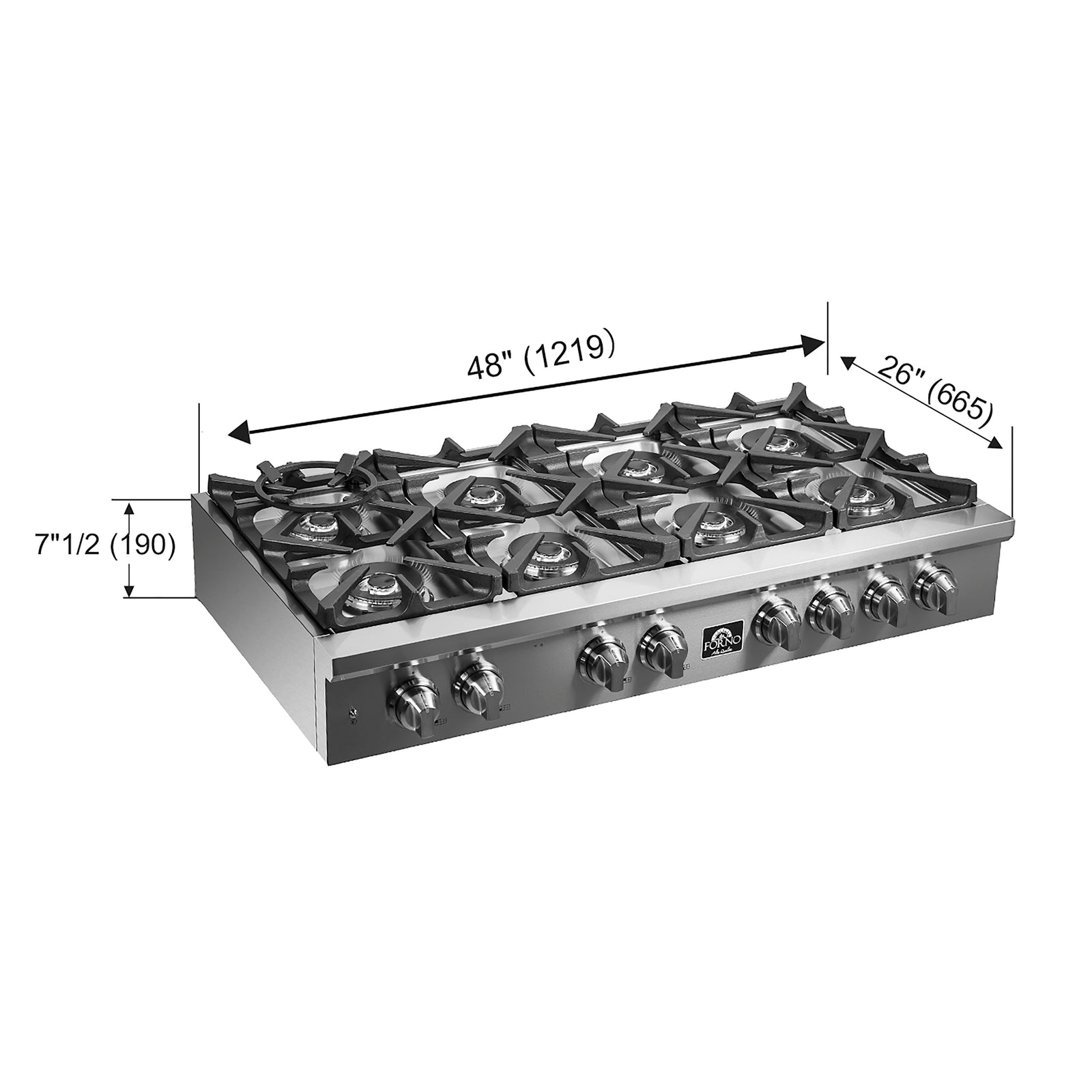 FORNO - Spezia 48-Inch Gas Rangetop, 8 Burners, Wok Ring and Grill/Griddle in Stainless Steel FORNO - Spezia 48-Inch Gas Rangetop, 8 Burners, Wok Ring and Grill/Griddle in Stainless Steel