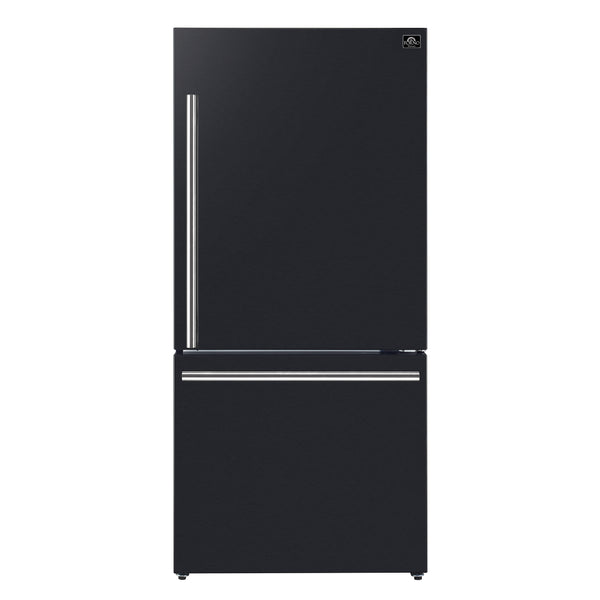 Forno - 31" Milano Espresso Bottom Freezer Right Swing Door Refrigerator in Black, 17.2 cu. ft. Additionnal Antique Brass Handles Included - FFFFD1785-31BLK Forno - 31" Milano Espresso Bottom Freezer Right Swing Door Refrigerator in Black, 17.2 cu. ft. Additionnal Antique Brass Handles Included - FFFFD1785-31BLK