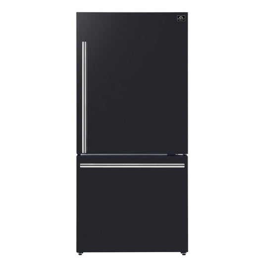 Forno - 31" Milano Espresso Bottom Freezer Right Swing Door Refrigerator in Black, 17.2 cu. ft. Additionnal Antique Brass Handles Included - FFFFD1785-31BLK