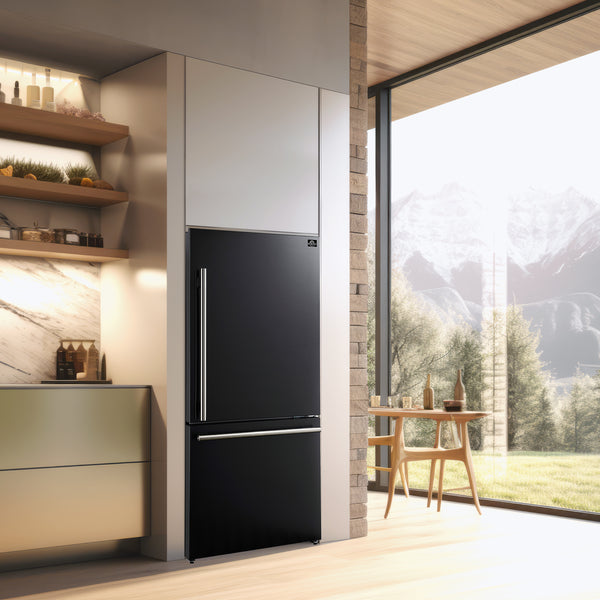 Forno - 31" Milano Espresso Bottom Freezer Right Swing Door Refrigerator in Black, 17.2 cu. ft. Additionnal Antique Brass Handles Included - FFFFD1785-31BLK Forno - 31" Milano Espresso Bottom Freezer Right Swing Door Refrigerator in Black, 17.2 cu. ft. Additionnal Antique Brass Handles Included - FFFFD1785-31BLK