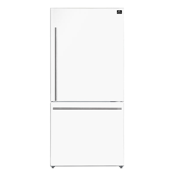 Forno - 31" Milano Espresso Bottom Freezer Right Swing Door Refrigerator in White, 17.2 cu. ft. Additionnal Antique Brass Handles Included - FFFFD1785-31WHT Forno - 31" Milano Espresso Bottom Freezer Right Swing Door Refrigerator in White, 17.2 cu. ft. Additionnal Antique Brass Handles Included - FFFFD1785-31WHT