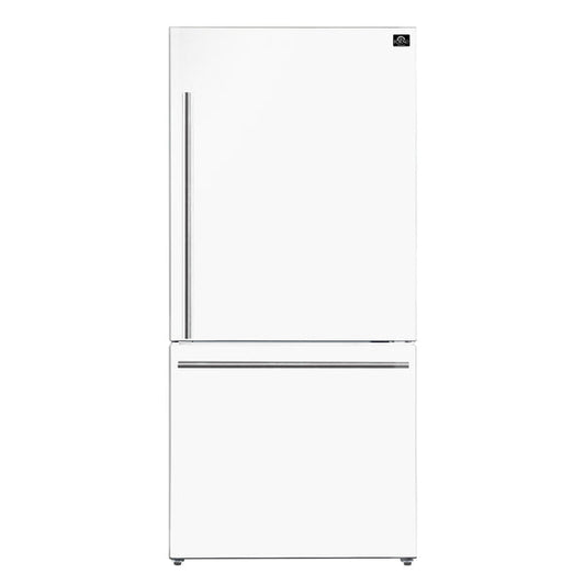 Forno - 31" Milano Espresso Bottom Freezer Right Swing Door Refrigerator in White, 17.2 cu. ft. Additionnal Antique Brass Handles Included - FFFFD1785-31WHT