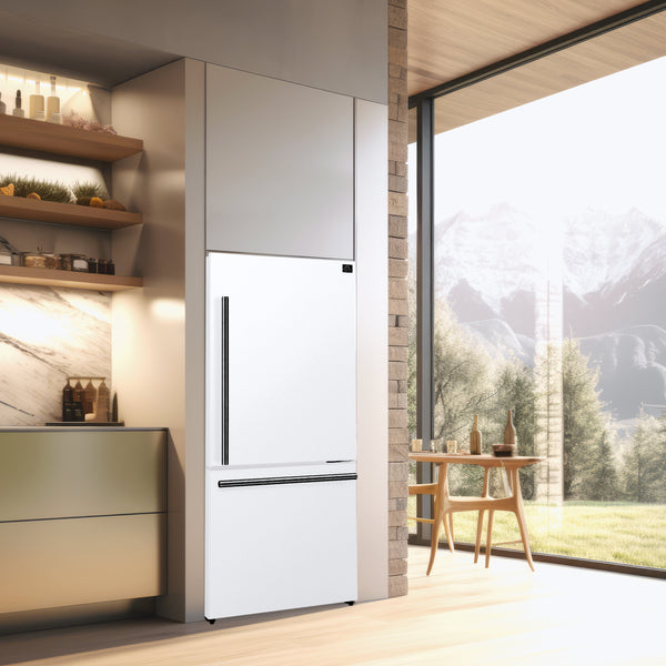 Forno - 31" Milano Espresso Bottom Freezer Right Swing Door Refrigerator in White, 17.2 cu. ft. Additionnal Antique Brass Handles Included - FFFFD1785-31WHT Forno - 31" Milano Espresso Bottom Freezer Right Swing Door Refrigerator in White, 17.2 cu. ft. Additionnal Antique Brass Handles Included - FFFFD1785-31WHT