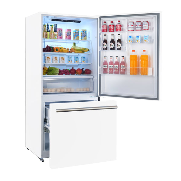 Forno - 31" Milano Espresso Bottom Freezer Right Swing Door Refrigerator in White, 17.2 cu. ft. Additionnal Antique Brass Handles Included - FFFFD1785-31WHT Forno - 31" Milano Espresso Bottom Freezer Right Swing Door Refrigerator in White, 17.2 cu. ft. Additionnal Antique Brass Handles Included - FFFFD1785-31WHT