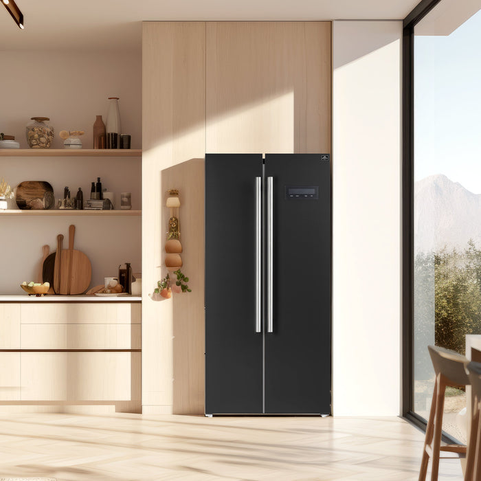 Forno - Salerno Espresso 33-inch Side-by-Side 15.6 Cu.Ft. Black Refrigerator - FFRBI1805-33BLK Forno - Salerno Espresso 33-inch Side-by-Side 15.6 Cu.Ft. Black Refrigerator - FFRBI1805-33BLK