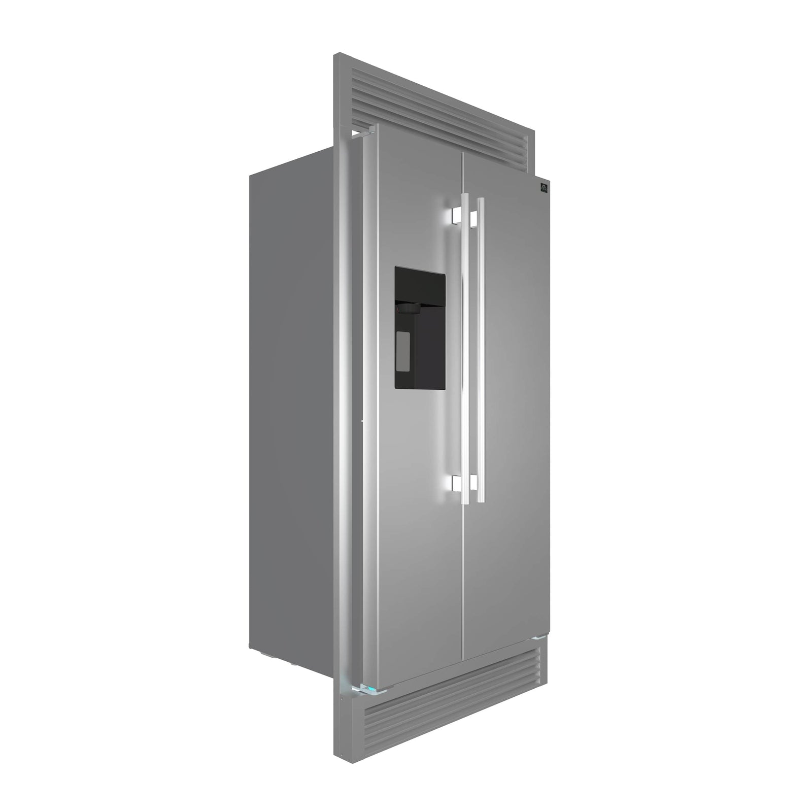 FORNO - 36-Inch Built-In Side by Side French Door Refrigerator with Decorative Grill in Stainless Steel FORNO - 36-Inch Built-In Side by Side French Door Refrigerator with Decorative Grill in Stainless Steel