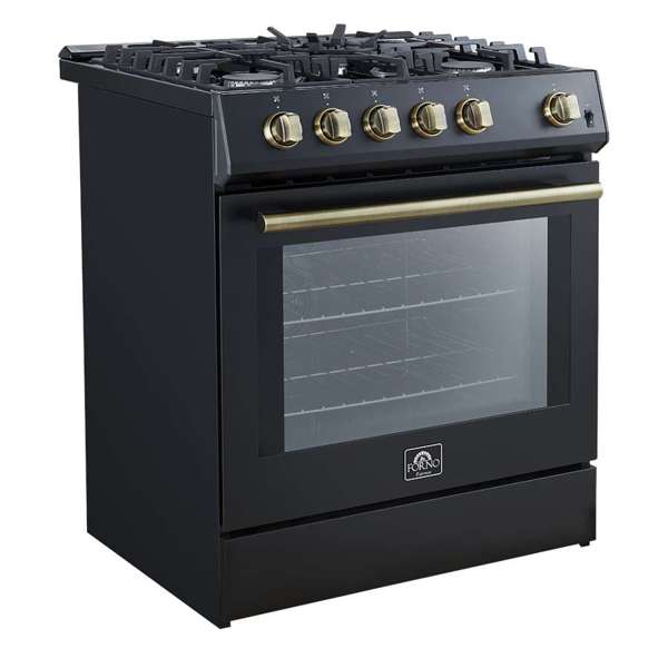 FORNO - Forno Leonardo Espresso 30" Black Gas Range, 5 Burners, 39 500 BTU, 5 cu.ft. Convection Oven | FFSGS1116-30BLK FORNO - Forno Leonardo Espresso 30" Black Gas Range, 5 Burners, 39 500 BTU, 5 cu.ft. Convection Oven | FFSGS1116-30BLK