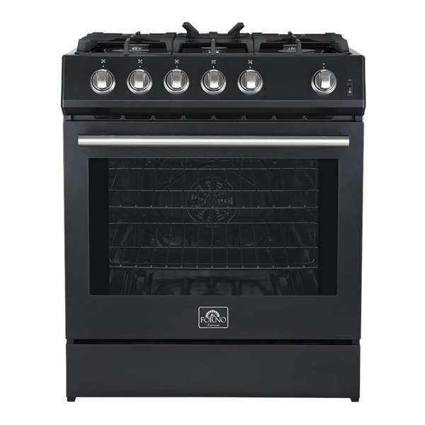 FORNO - Forno Leonardo Espresso 30" Black Gas Range, 5 Burners, 39 500 BTU, 5 cu.ft. Convection Oven | FFSGS1116-30BLK FORNO - Forno Leonardo Espresso 30" Black Gas Range, 5 Burners, 39 500 BTU, 5 cu.ft. Convection Oven | FFSGS1116-30BLK