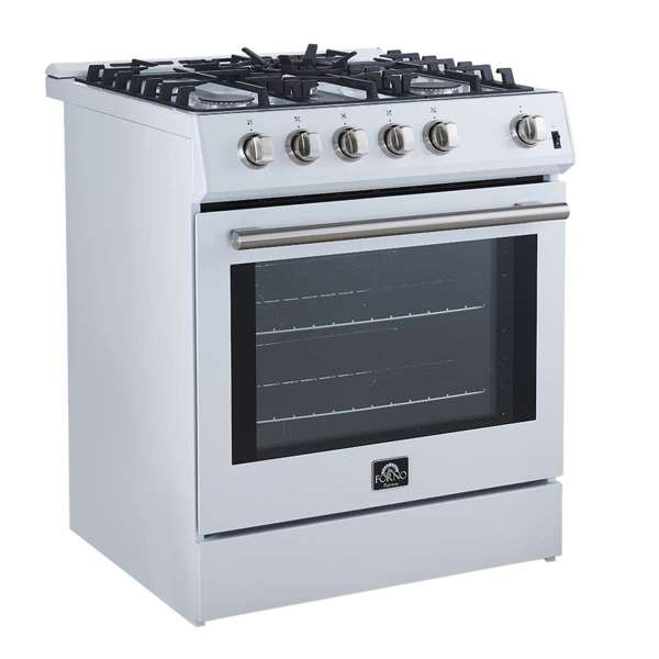 FORNO - Forno Leonardo Espresso 30" White Gas Range, 5 Burners, 39 500 BTU, 5 cu.ft. Convection Oven | FFSGS1116-30WHT FORNO - Forno Leonardo Espresso 30" White Gas Range, 5 Burners, 39 500 BTU, 5 cu.ft. Convection Oven | FFSGS1116-30WHT
