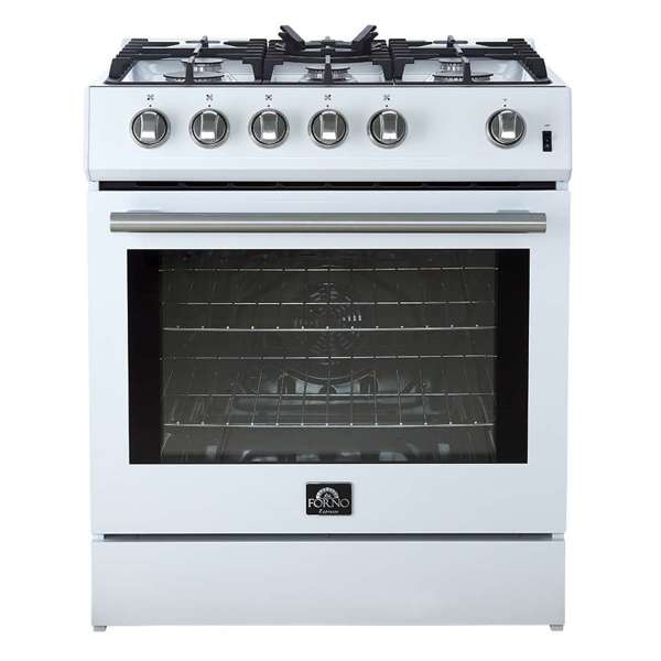 FORNO - Forno Leonardo Espresso 30" White Gas Range, 5 Burners, 39 500 BTU, 5 cu.ft. Convection Oven | FFSGS1116-30WHT FORNO - Forno Leonardo Espresso 30" White Gas Range, 5 Burners, 39 500 BTU, 5 cu.ft. Convection Oven | FFSGS1116-30WHT
