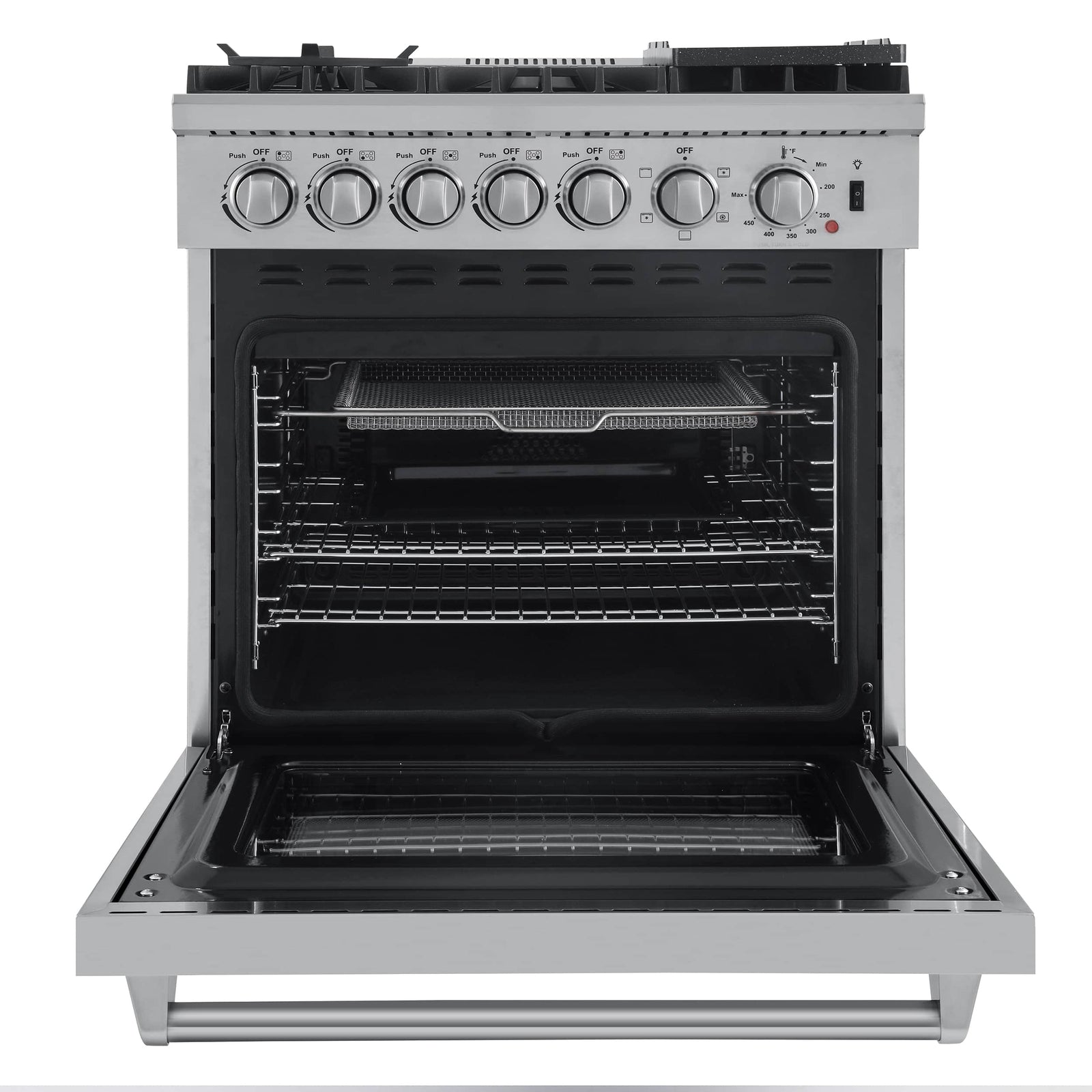 FORNO - Lazio 30-Inch Dual Fuel Range with 5 Sealed Burner in Stainless Steel with Air Fryer & Reversible Griddle FORNO - Lazio 30-Inch Dual Fuel Range with 5 Sealed Burner in Stainless Steel with Air Fryer & Reversible Griddle