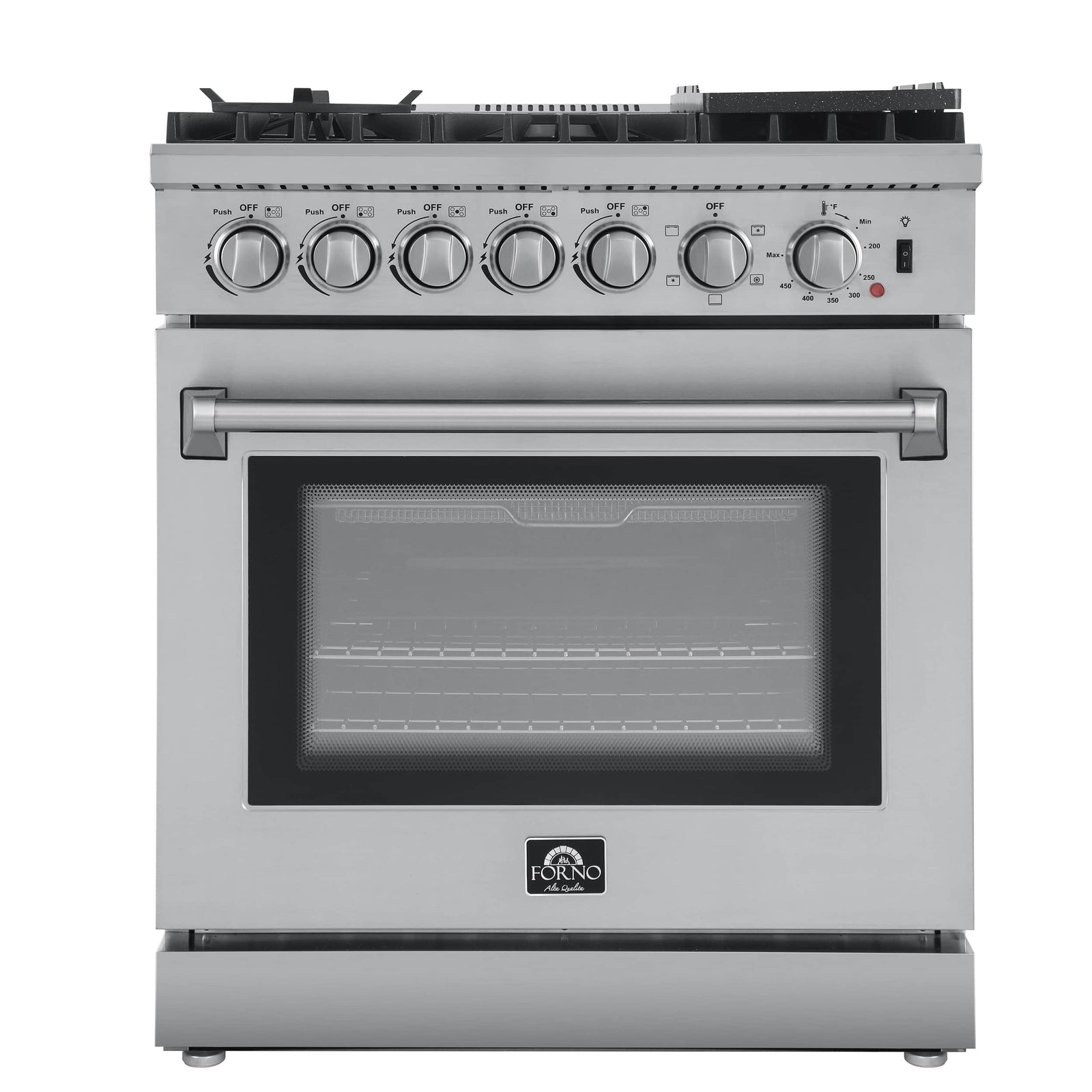 FORNO - Lazio 30-Inch Dual Fuel Range with 5 Sealed Burner in Stainless Steel with Air Fryer & Reversible Griddle FORNO - Lazio 30-Inch Dual Fuel Range with 5 Sealed Burner in Stainless Steel with Air Fryer & Reversible Griddle